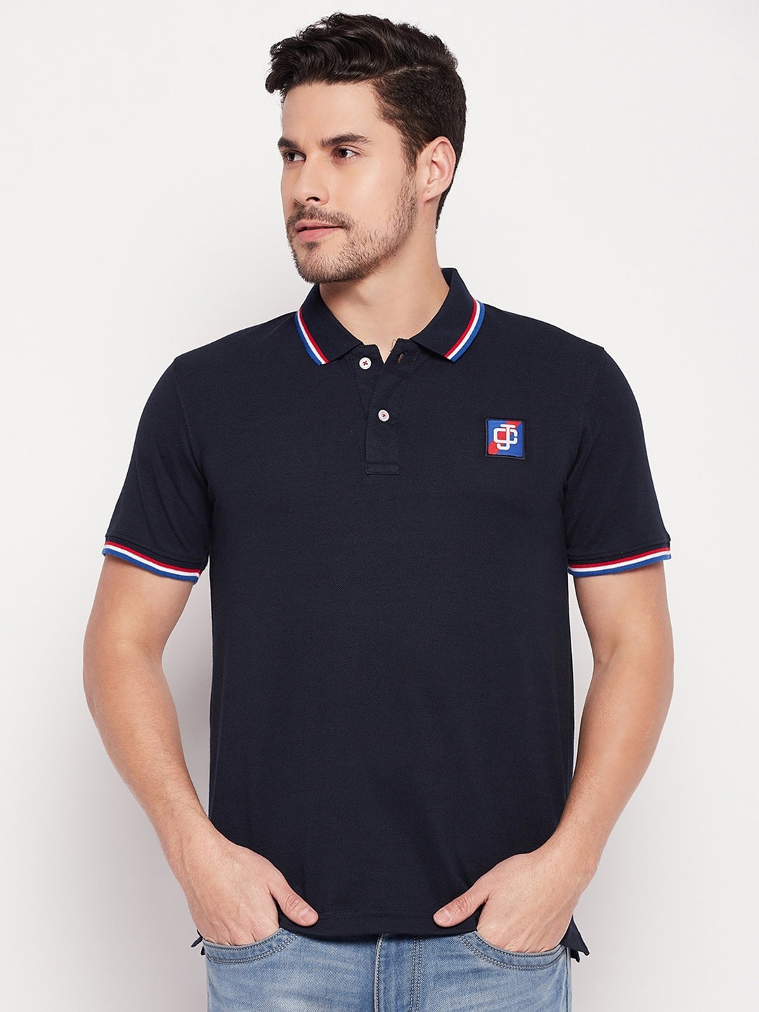 

Camey Polo Collar Cotton T-shirt, Navy blue