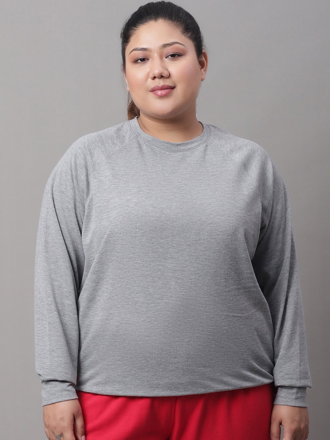 

Rute Plus Size Round Neck Cotton Sweatshirt, Grey