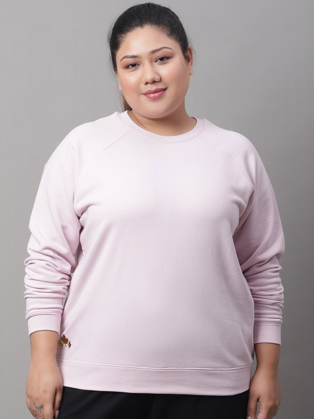 

Rute Plus Size Round Neck Raglan Sleeves Cotton Sweatshirt, Pink