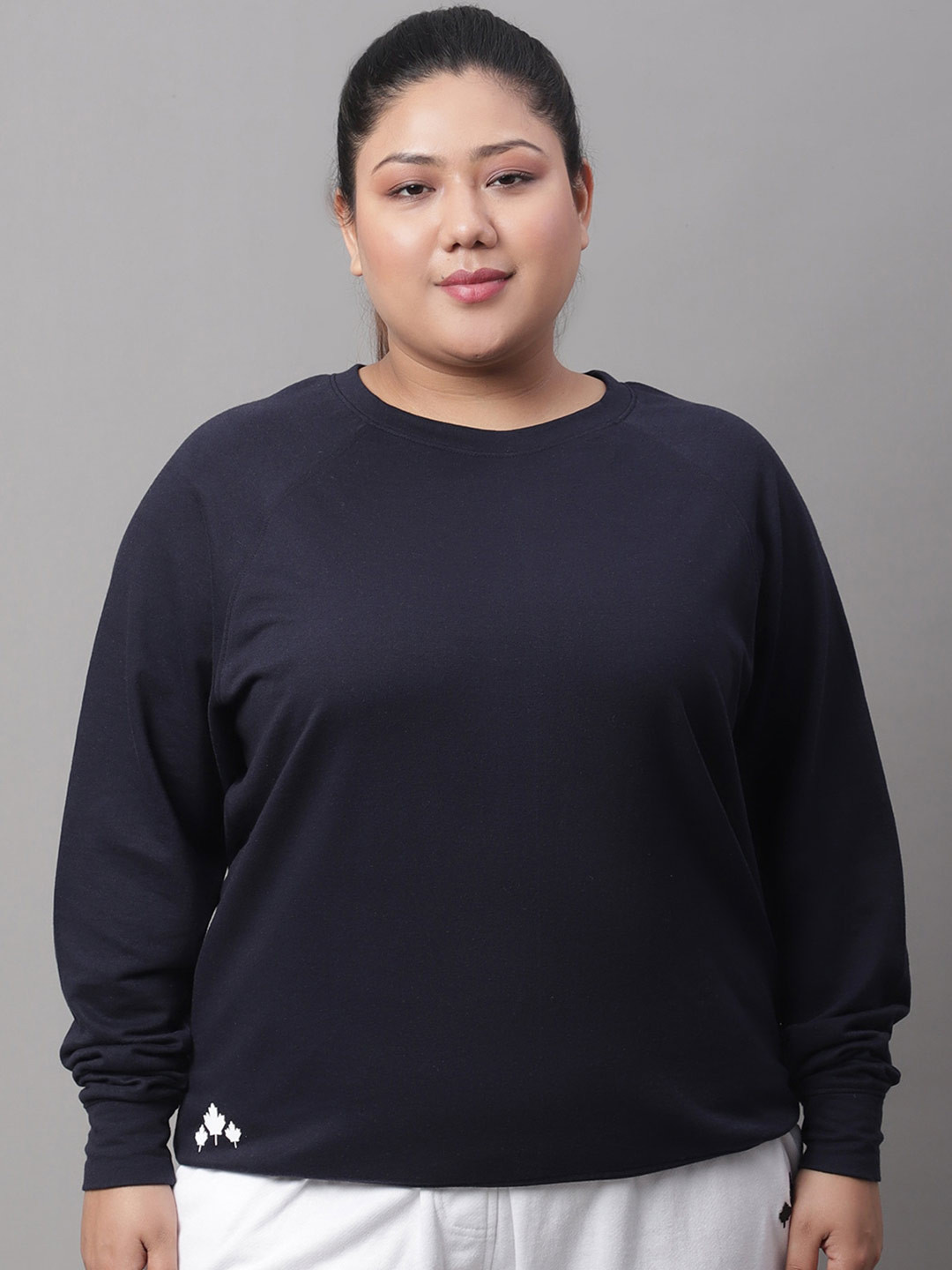 

Rute Plus Size Round Neck Cotton Sweatshirt, Black