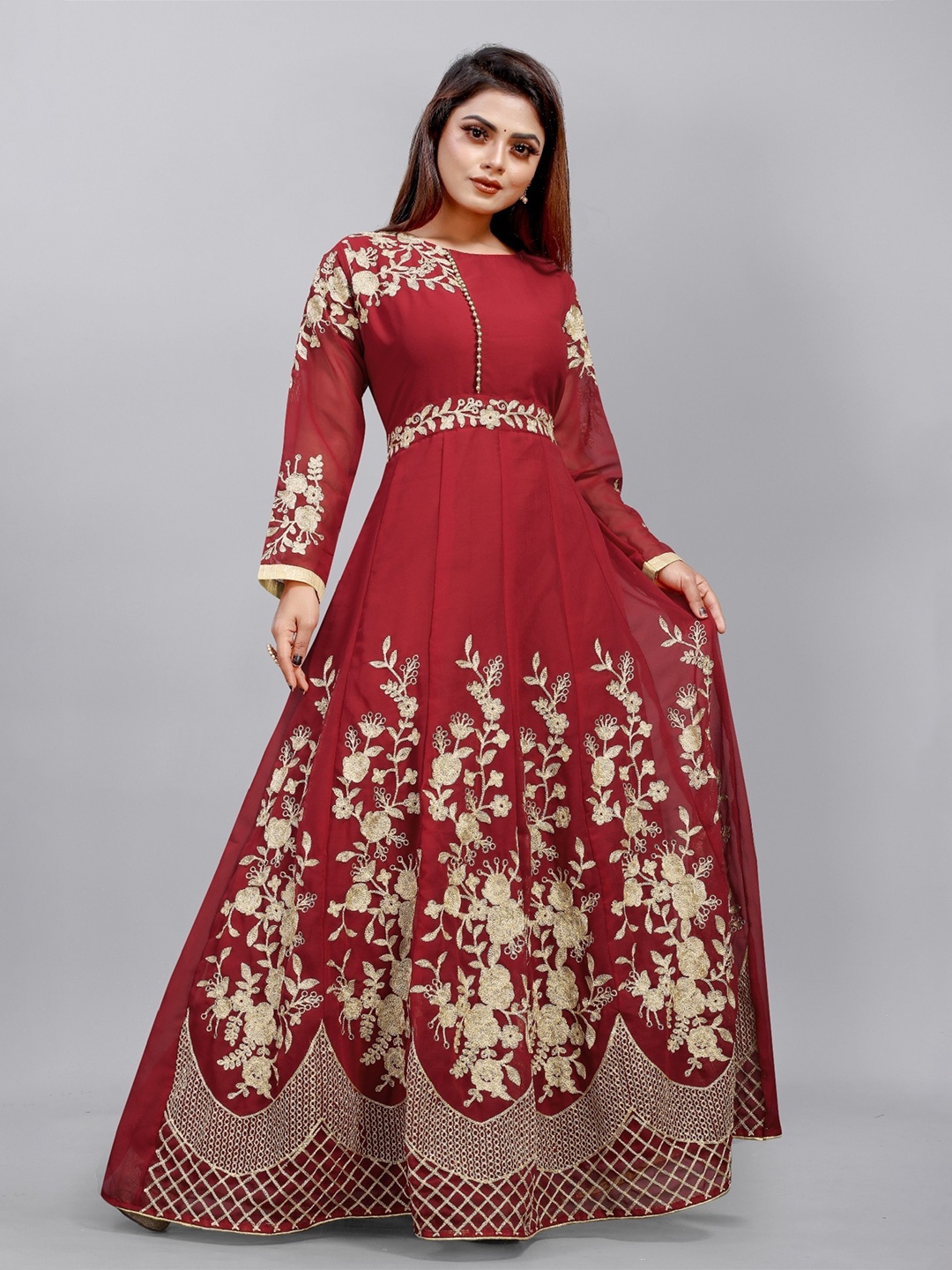 

APNISHA Red Ethnic Motifs Georgette Ethnic Maxi Dress