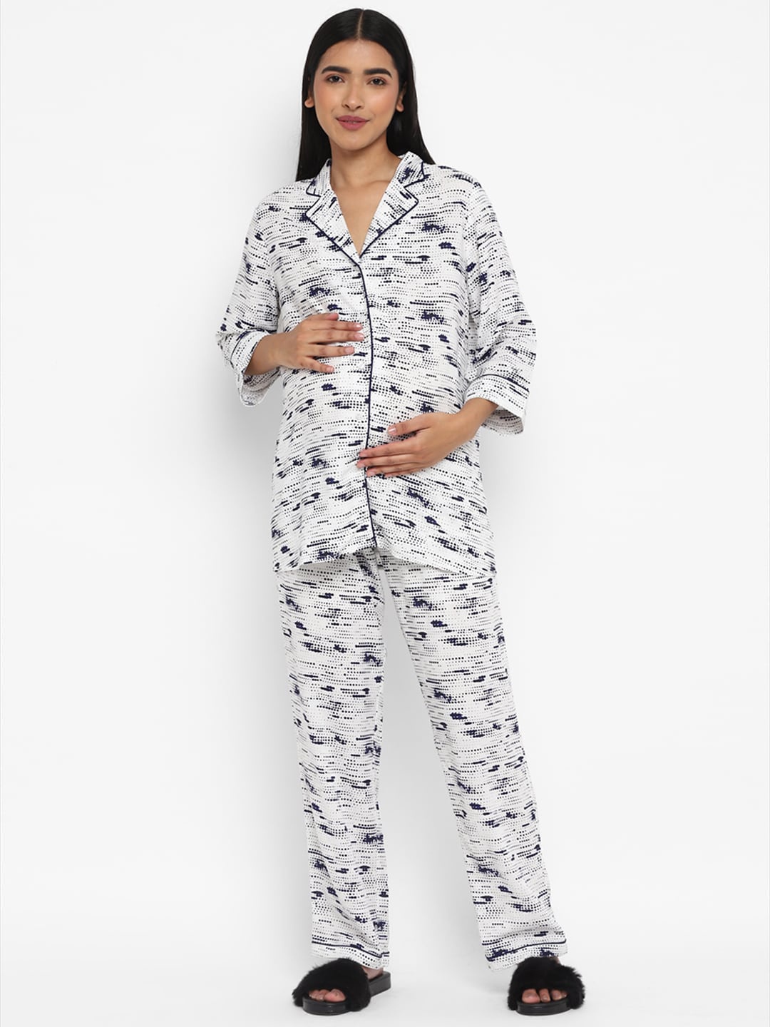 

Momsoon Maternity Women Printed Pure Cotton Night suit, White
