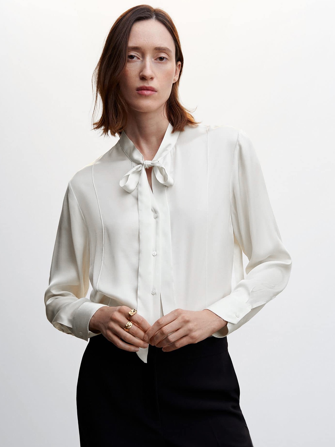 

MANGO Tie-Up Detail Casual Shirt, White