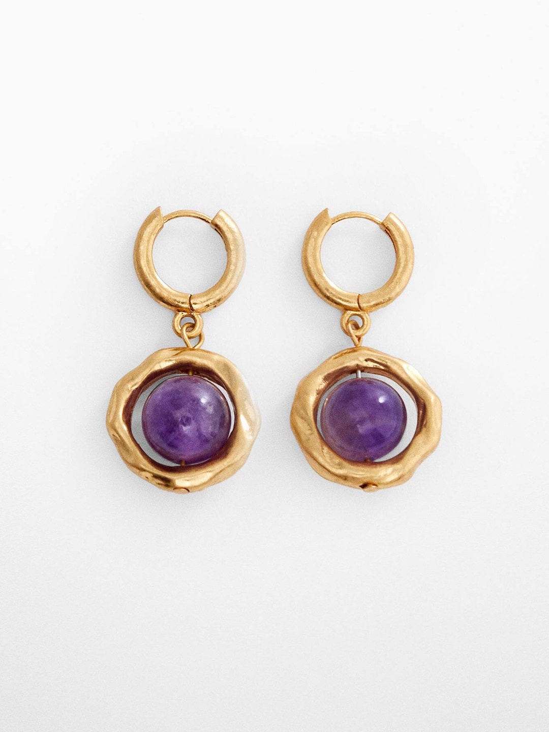 

MANGO Stone Studded Circular Drop Earrings, Gold