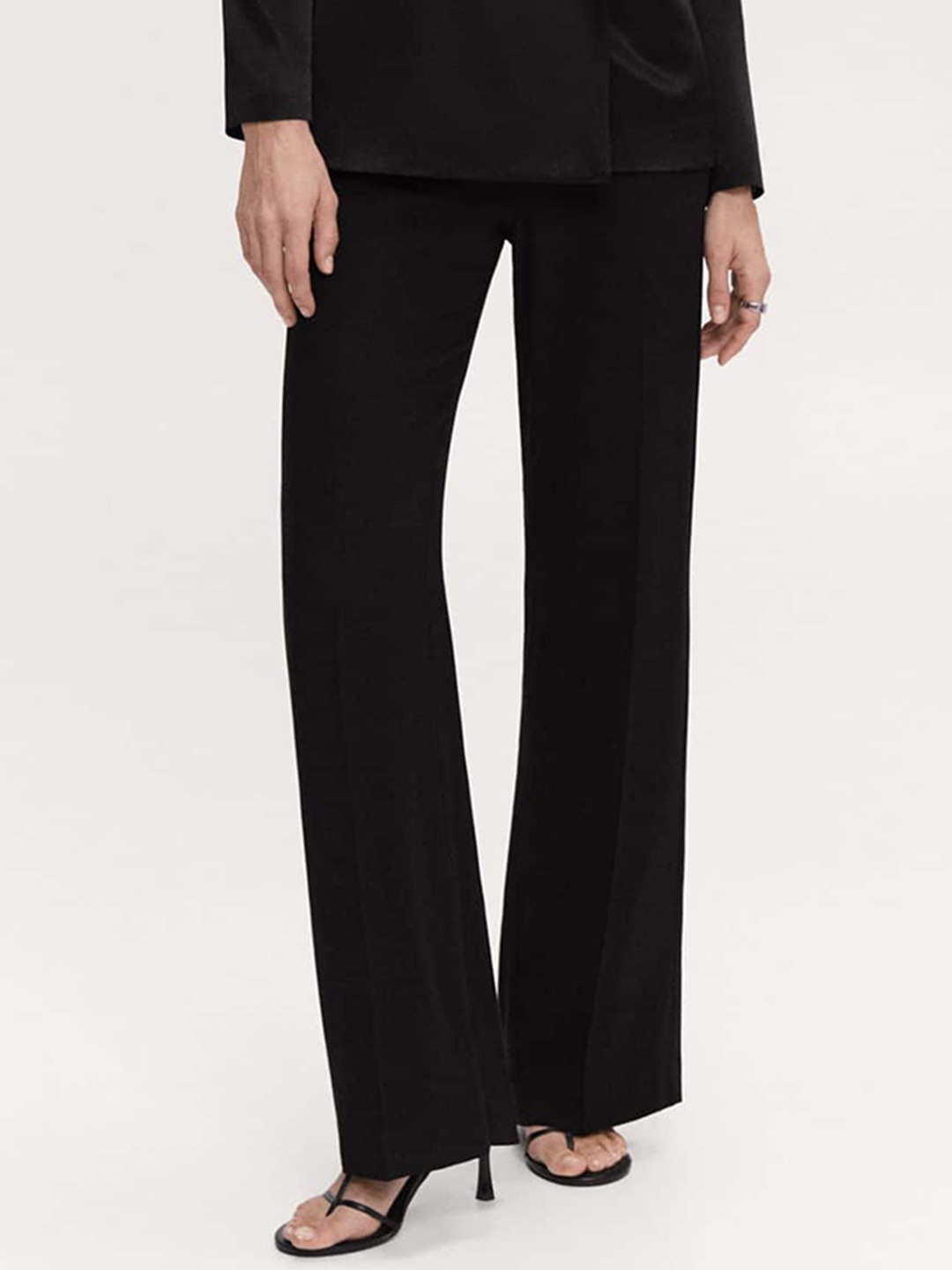 

MANGO Women Wide Leg Regular Fit Trousers, Black