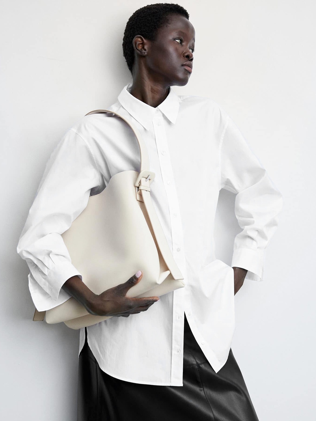 

MANGO Sustainable Cotton Longline Shirt, White