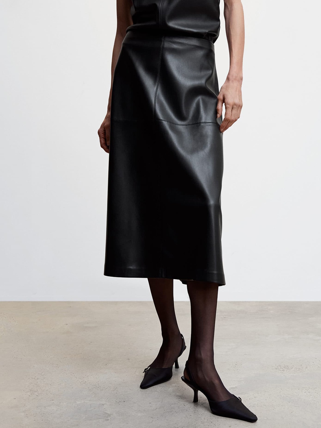 

MANGO Faux-Leather A-Line Midi Skirt, Black