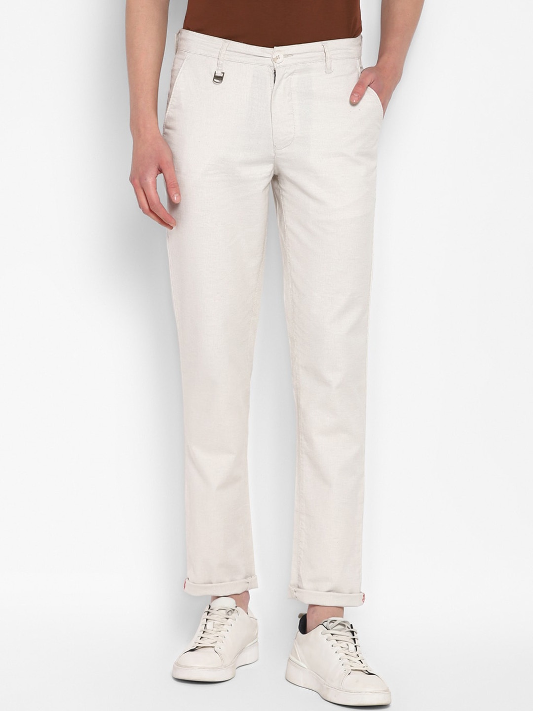 

Red Chief Men Cotton Mid-Rise Slim Fit Trousers, Cream