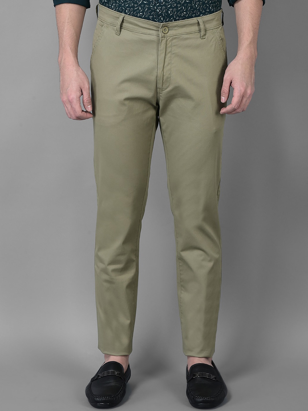 

Canary London Men Slim Fit Wrinkle Free Mid-Rise Chinos Trousers, Olive