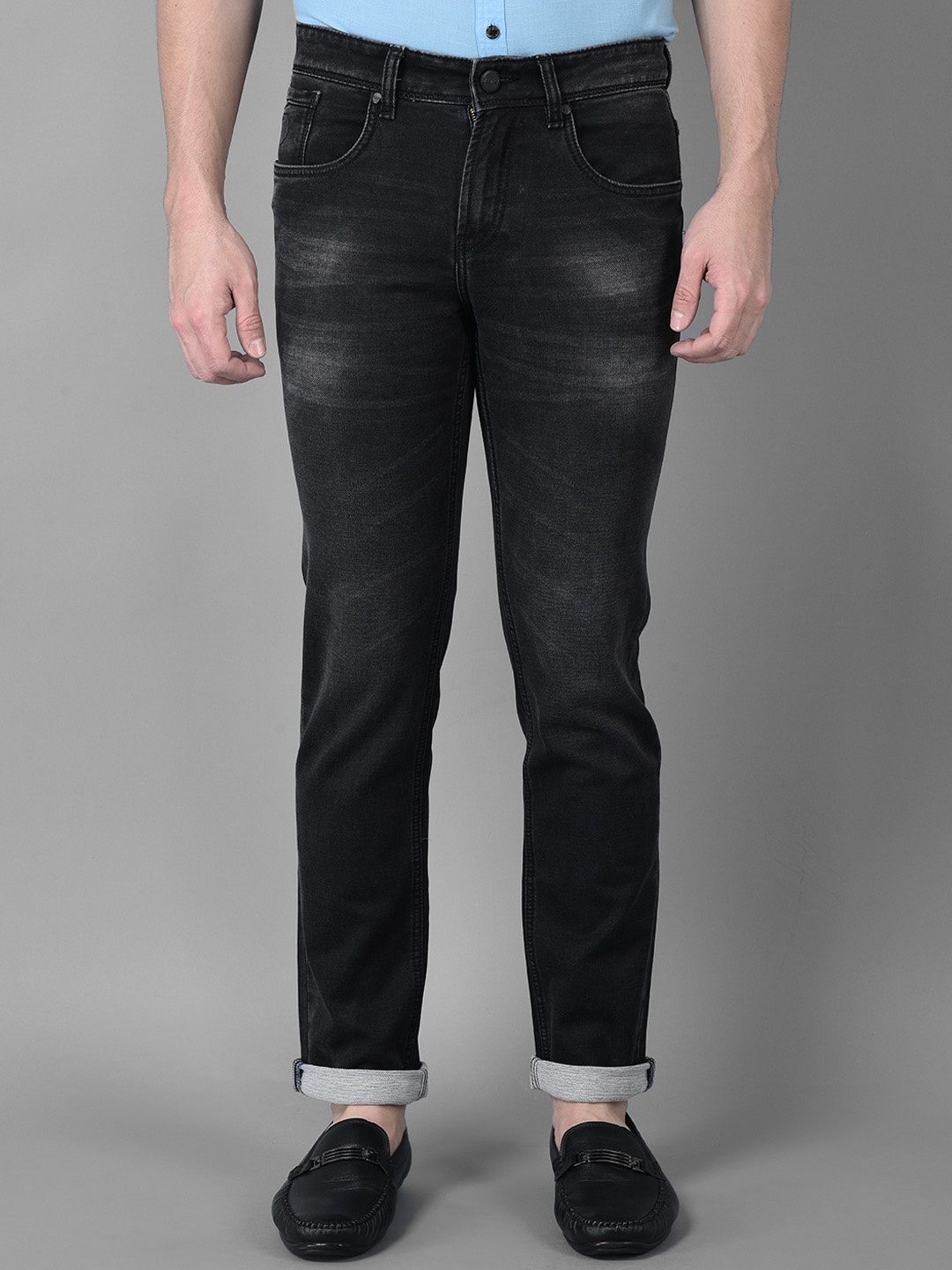 

Canary London Men Smart Slim Fit Low-Rise Light Fade Stretchable Jeans, Black