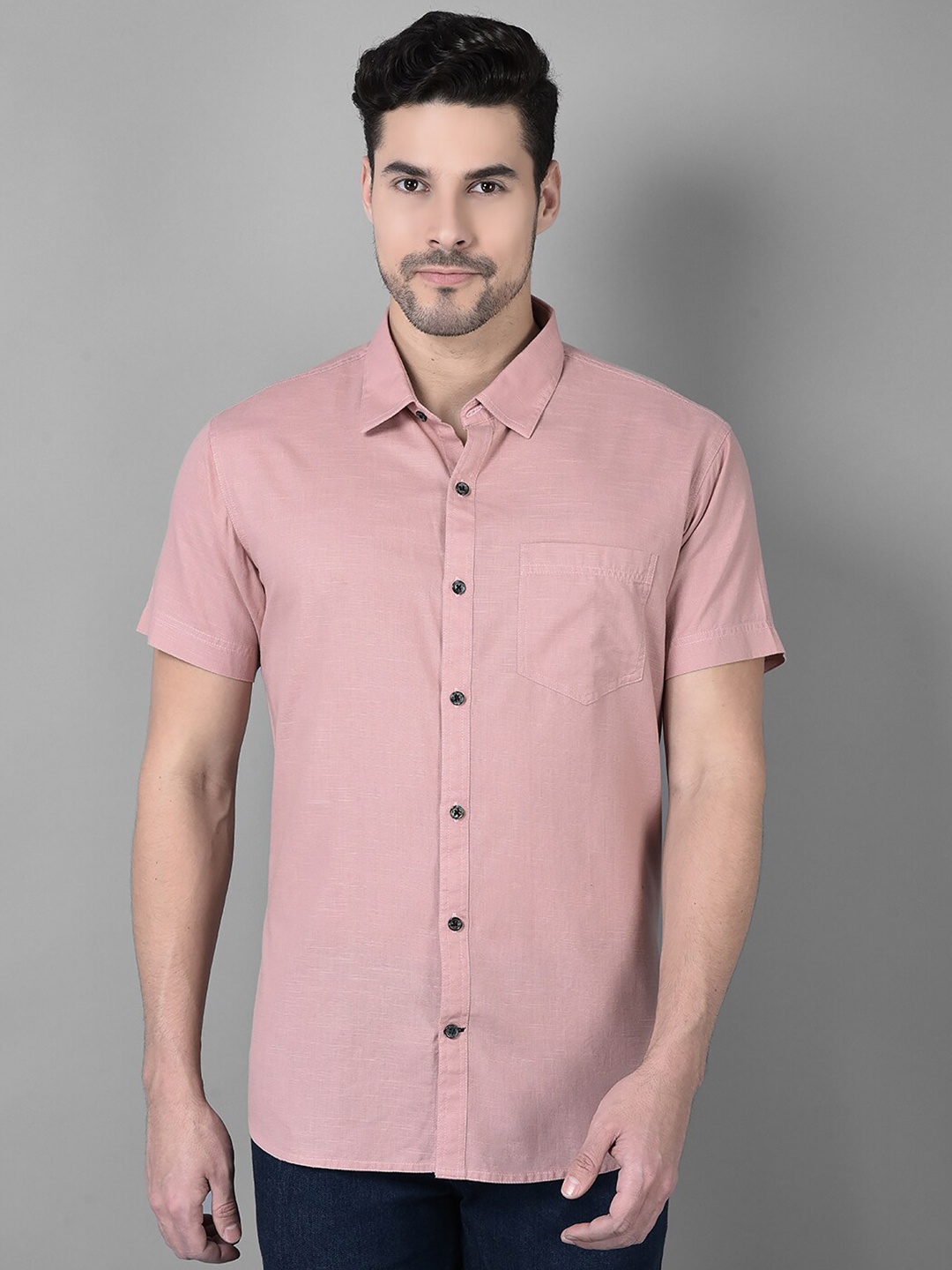 

Canary London Smart Slim Fit Spread Collar Cotton Linen Casual Shirt, Peach