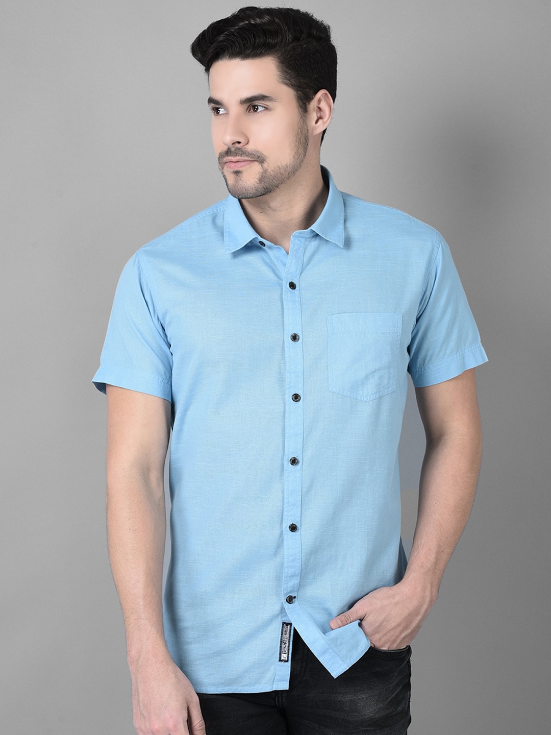 

Canary London Smart Slim Fit Spread Collar Cotton Linen Casual Shirt, Blue
