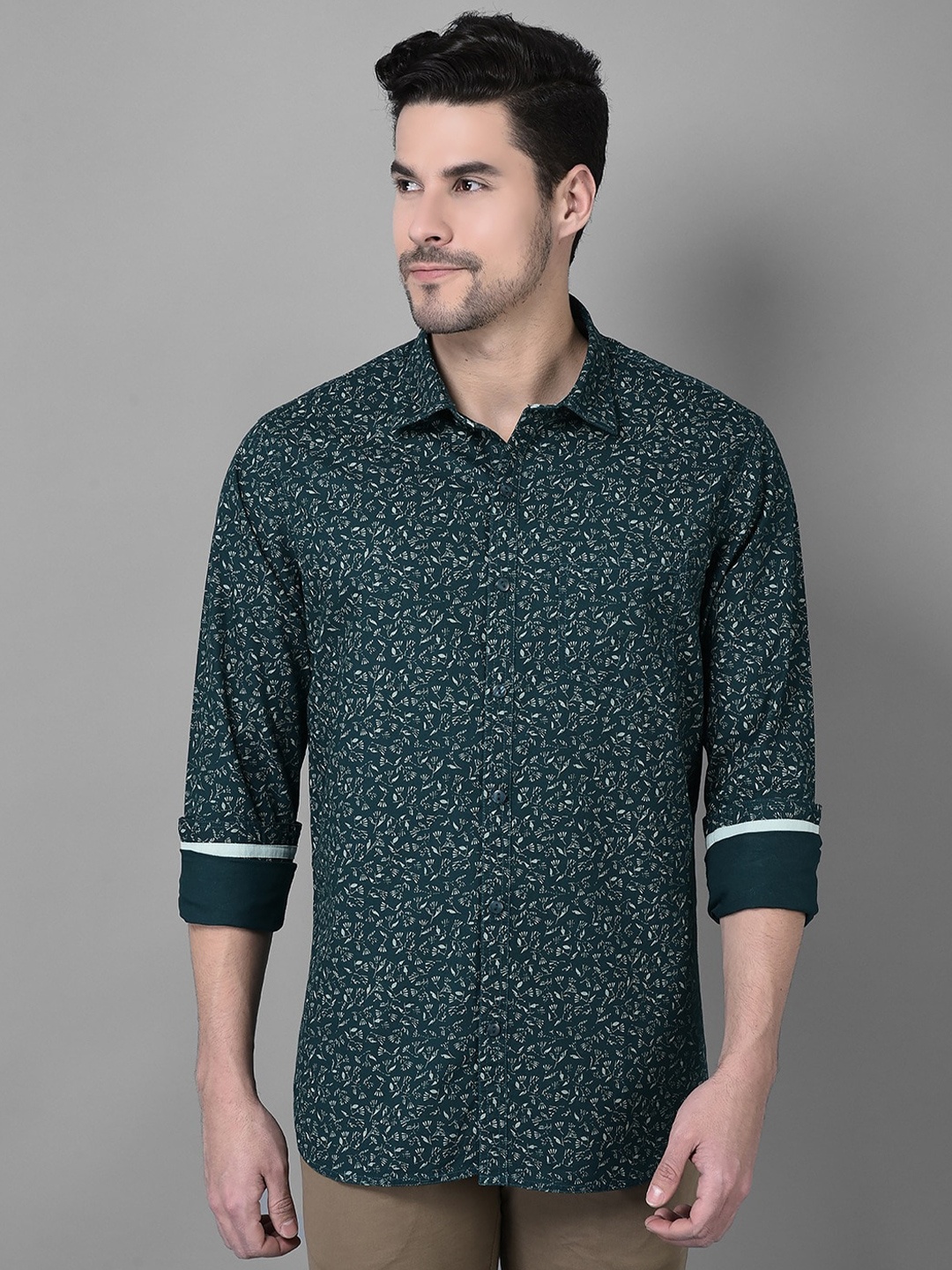 

Canary London Smart Slim Fit Floral Printed Cotton Casual Shirt, Green