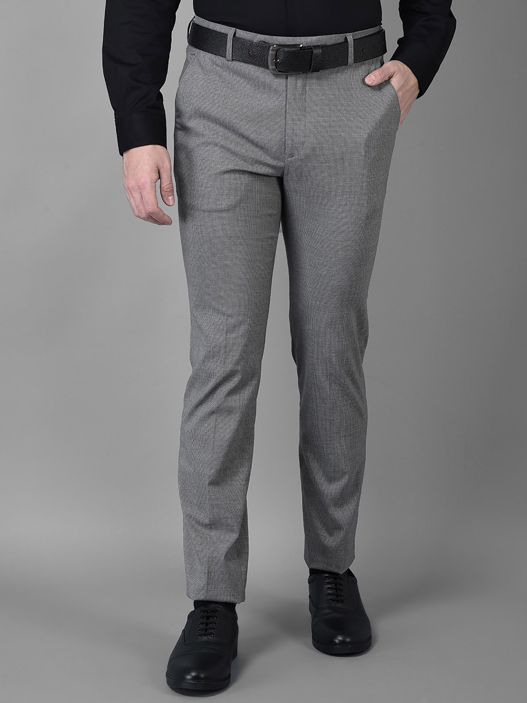 

Canary London Men Cotton Smart Slim Fit Wrinkle Free Formal Trousers, Grey