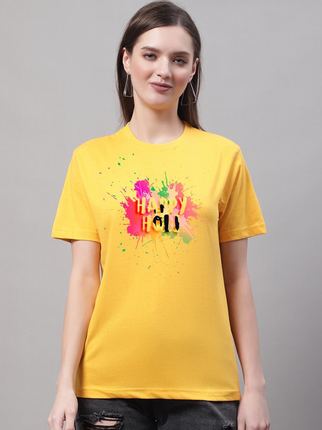 

Miaz Lifestyle Typography Printed Pure Cotton T-shirt, Yellow