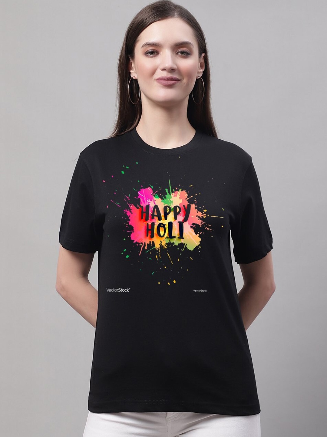 

Miaz Lifestyle Holi Printed Pure Cotton T-shirt, Black