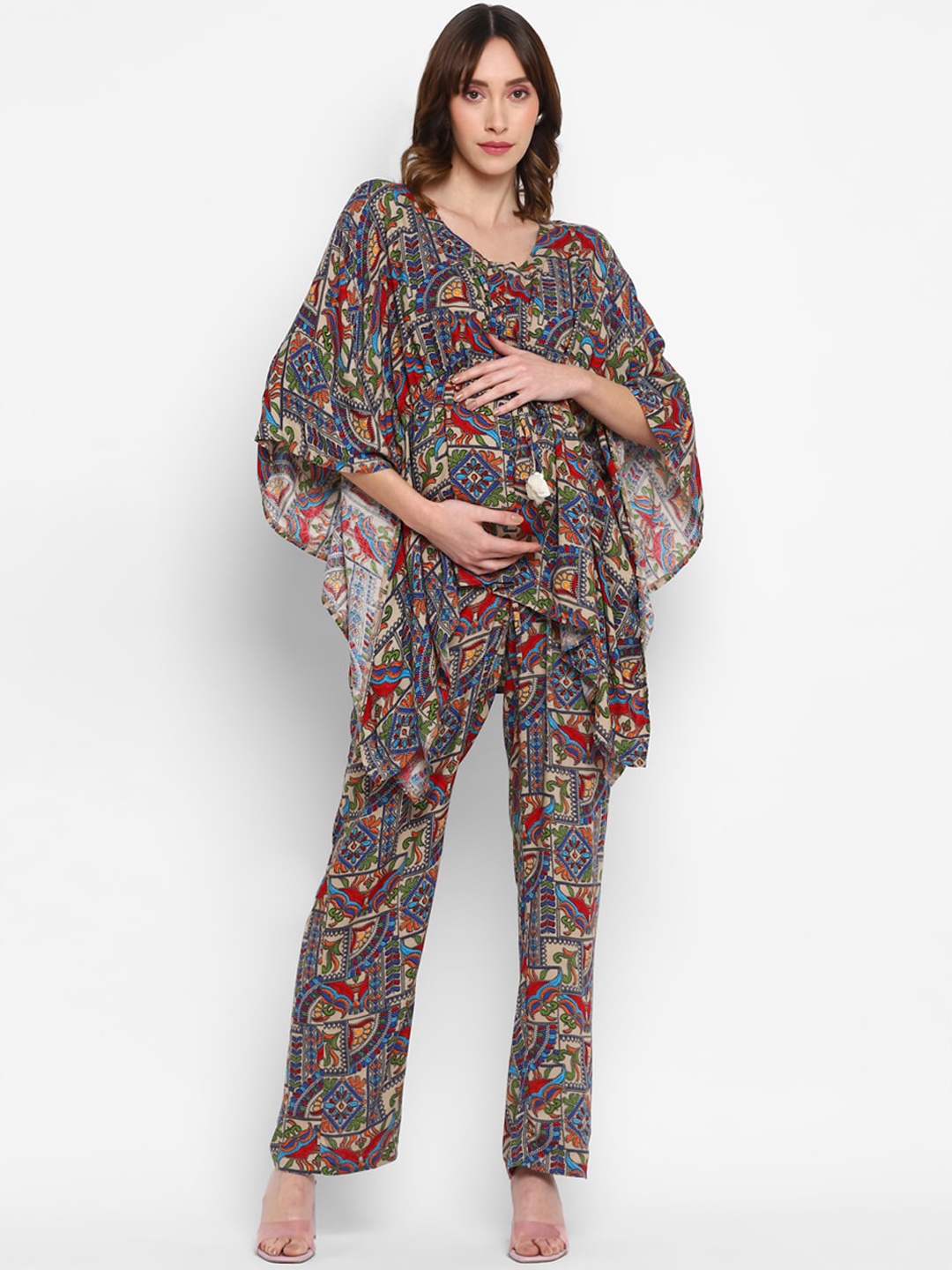 

Momsoon Maternity Women Printed Kaftan Night suit, Beige