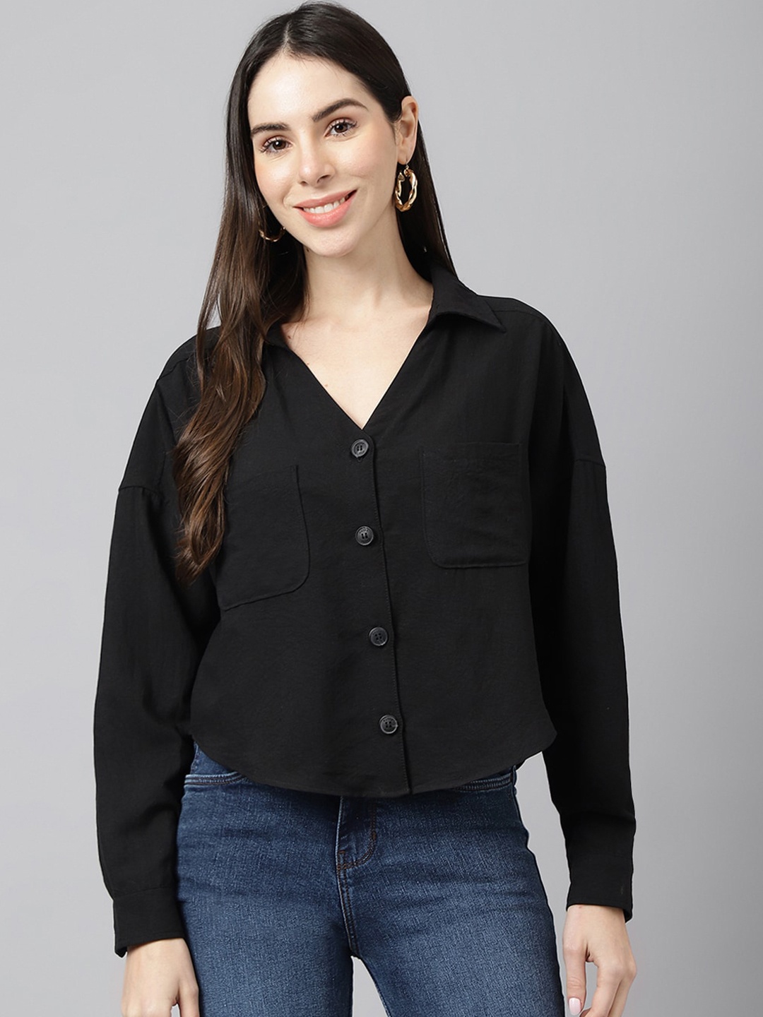 

Xpose Spread Collar Casual Shirt, Black