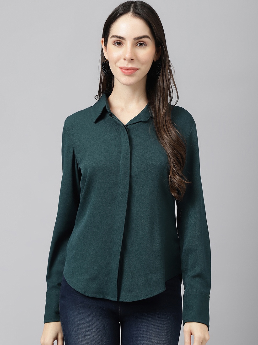 

Xpose Spread Collar Comfort Fit Casual Shirt, Green