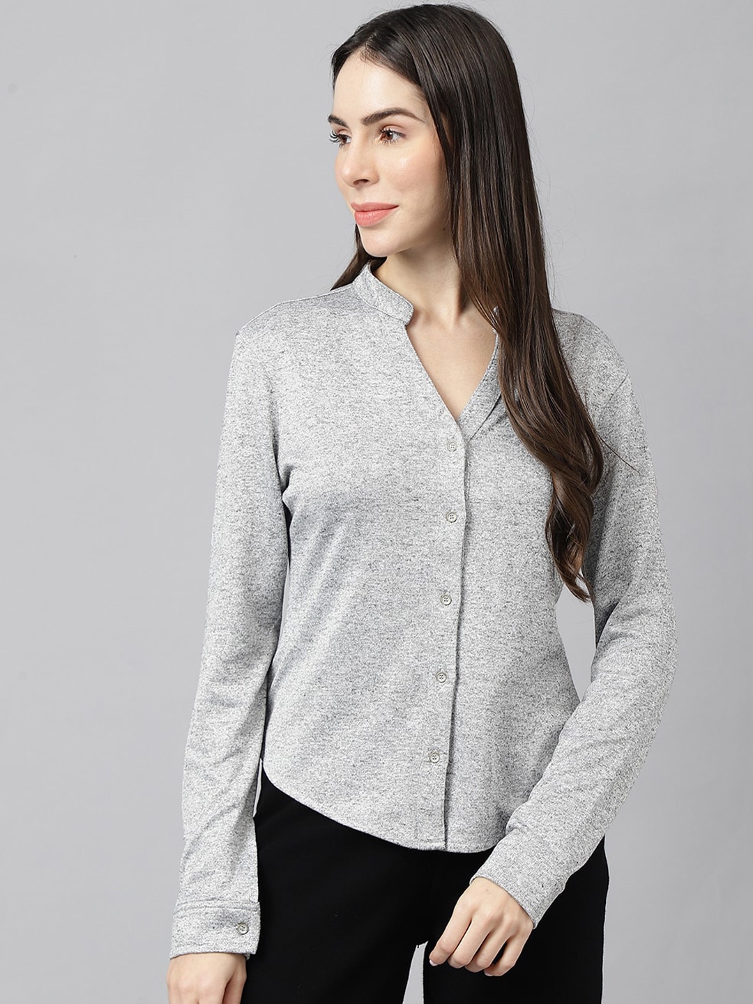

Xpose Mandarin Collar Casual Shirt, Grey
