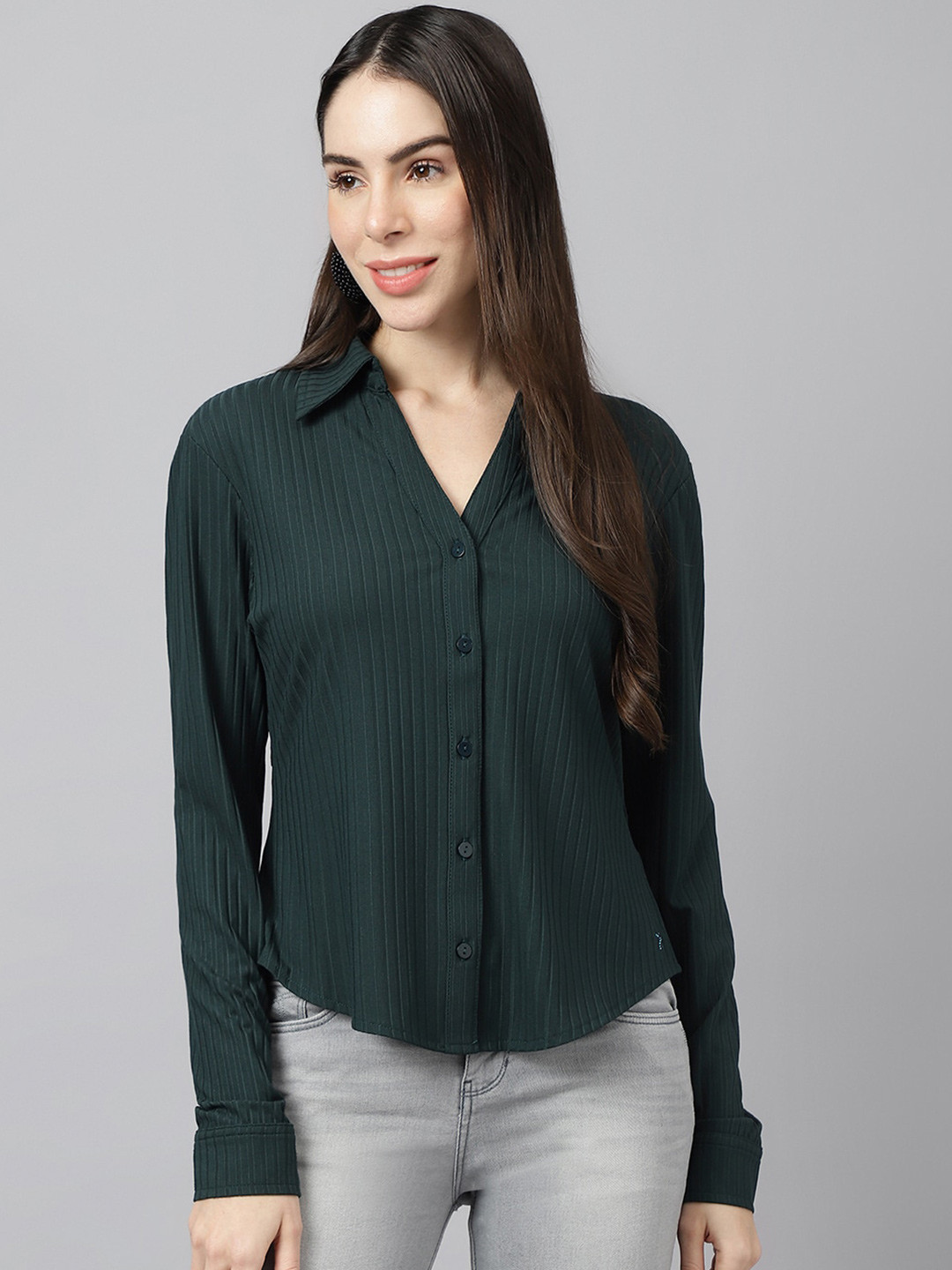 

Xpose Comfort Slim Fit Vertical Striped Casual Shirt, Green