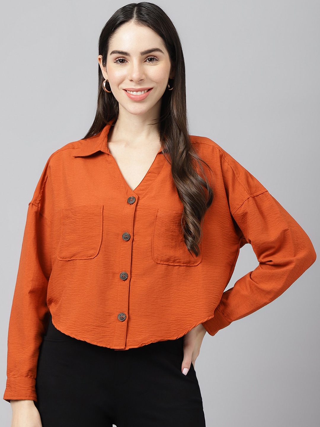 

Xpose Modern Spread Collar Boxy Casual Shirt, Orange