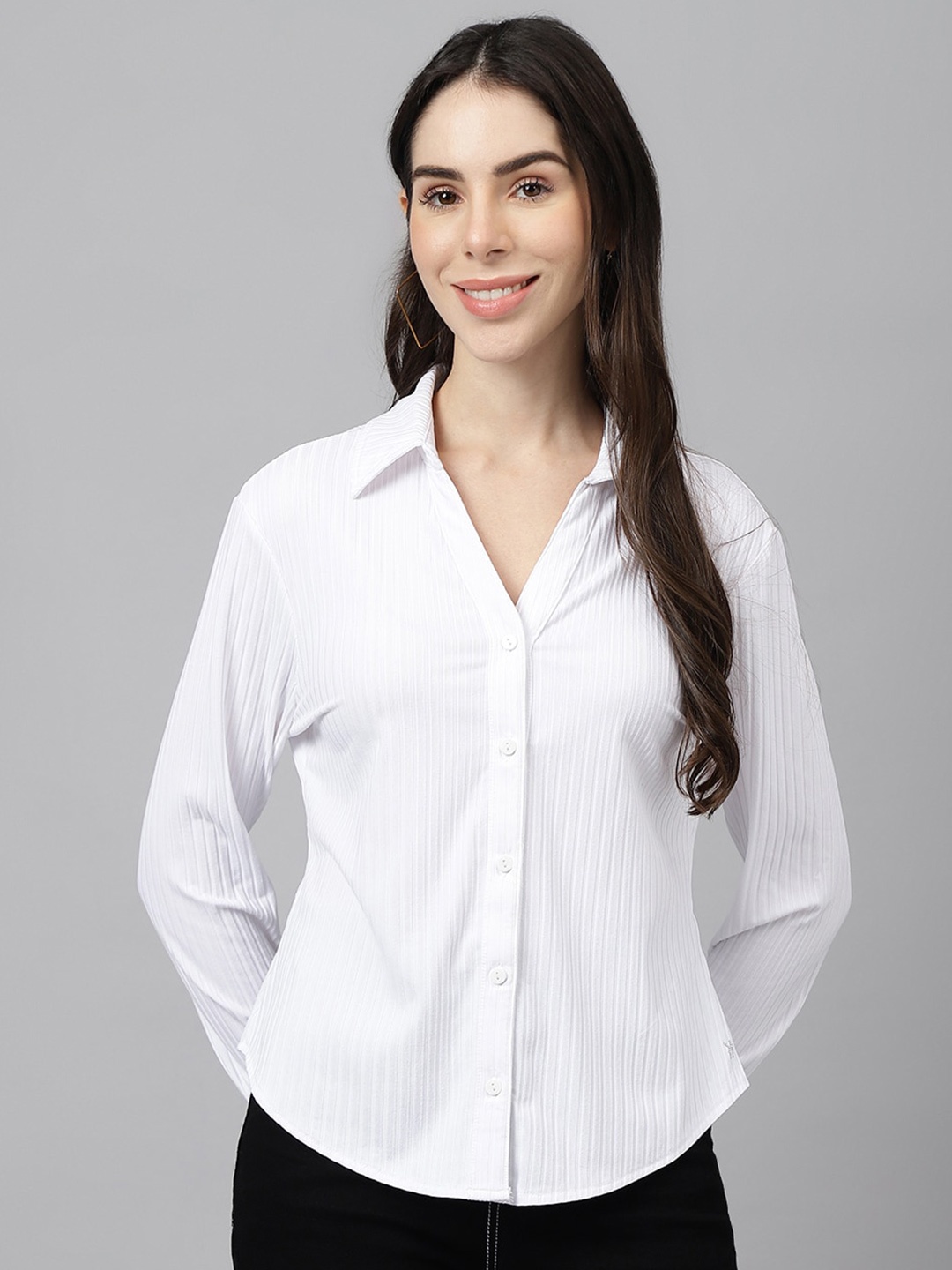 

Xpose Striped Slim Fit Casual Shirt, White