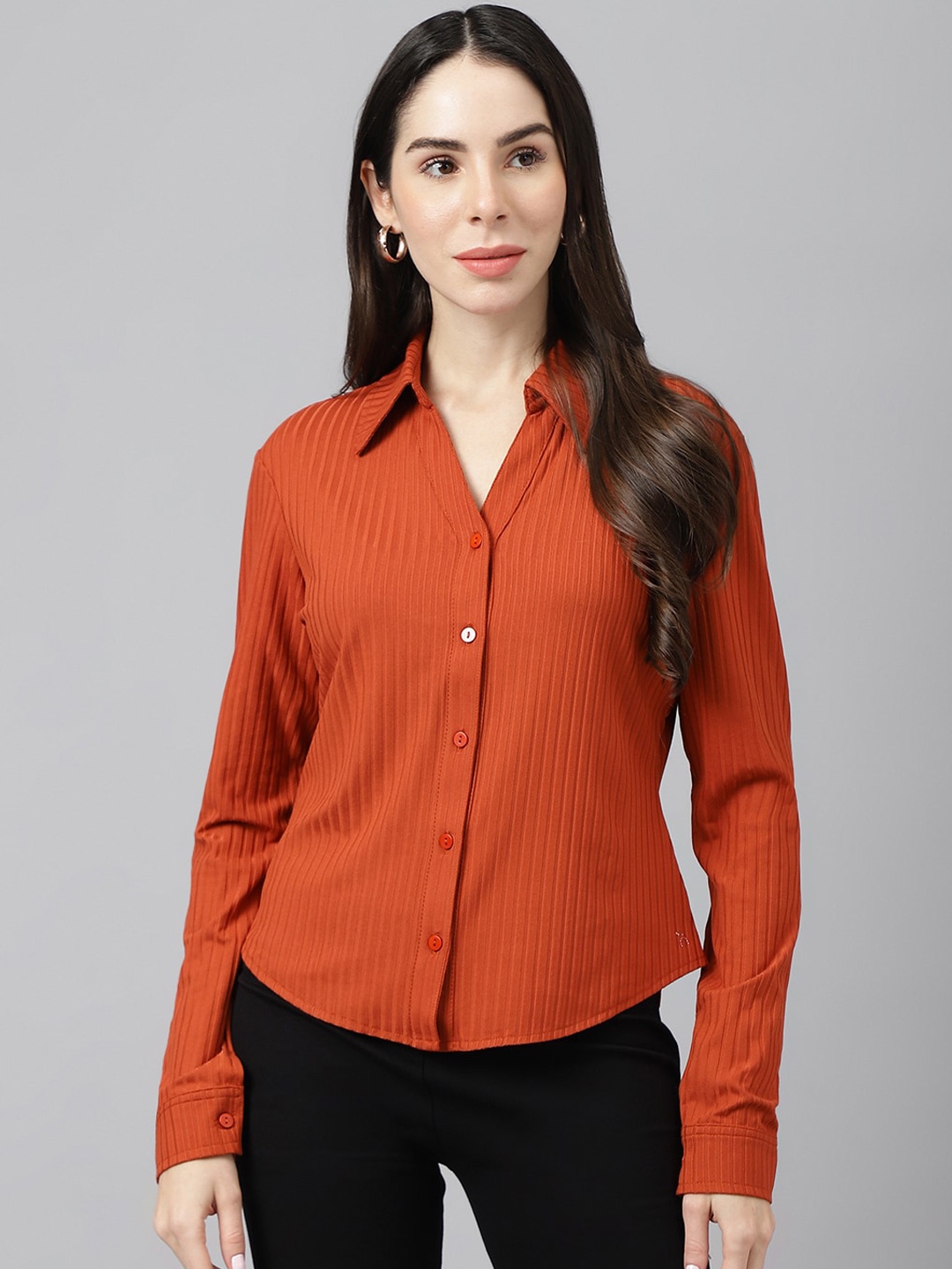 

Xpose Striped Slim Fit Casual Shirt, Rust