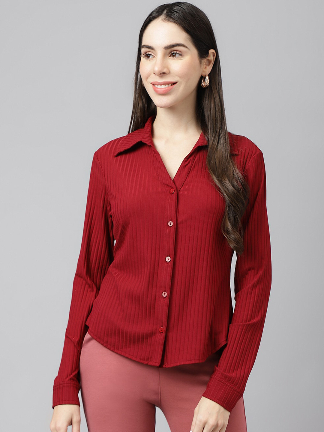 

Xpose Striped Spread Collar Comfort Fit Casual Shirt, Maroon