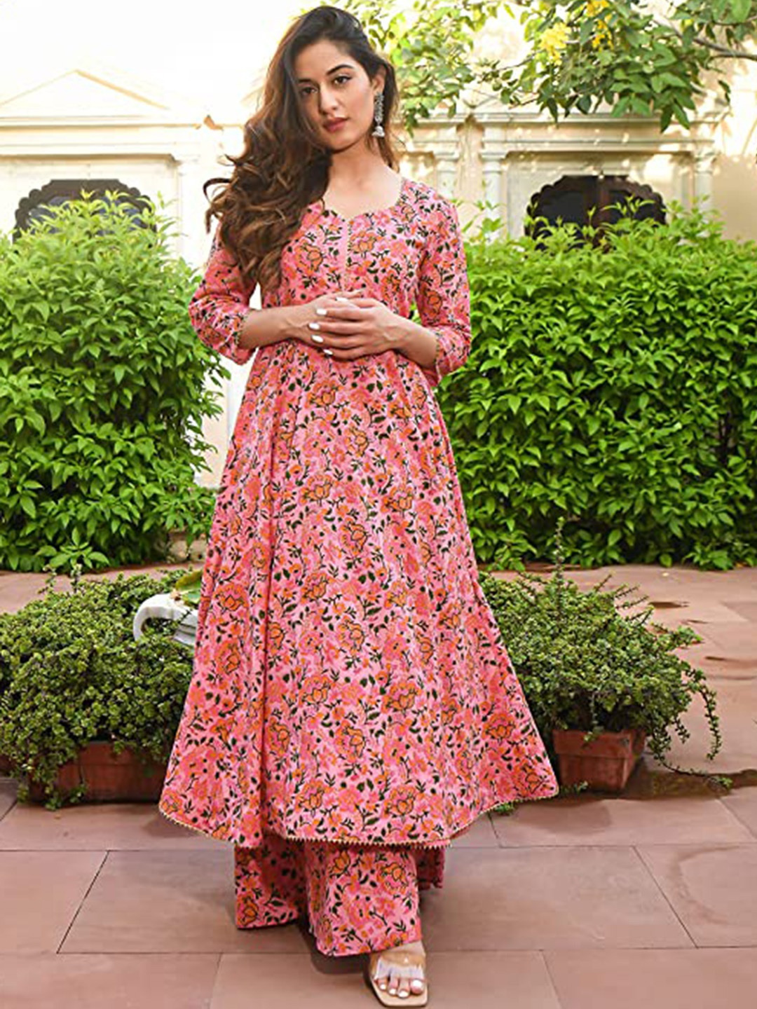 

KALINI Floral Printed Gotta Patti Kurta with Palazzos, Pink