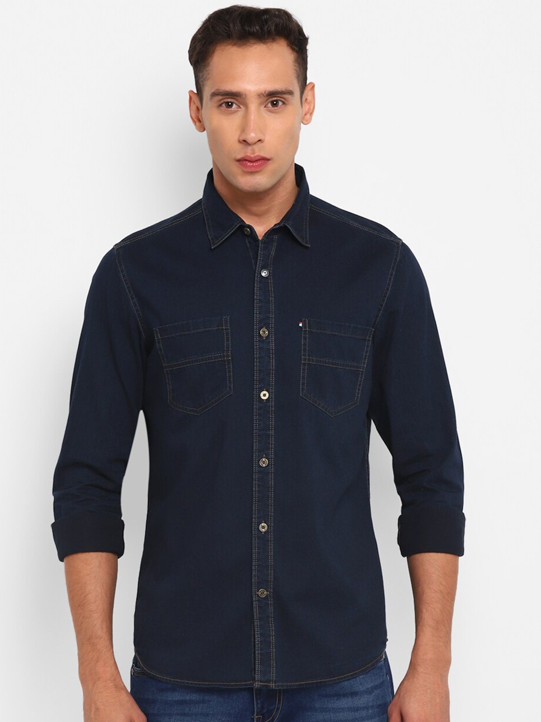 

Red Chief Slim Fit Cotton Casual Shirt, Navy blue
