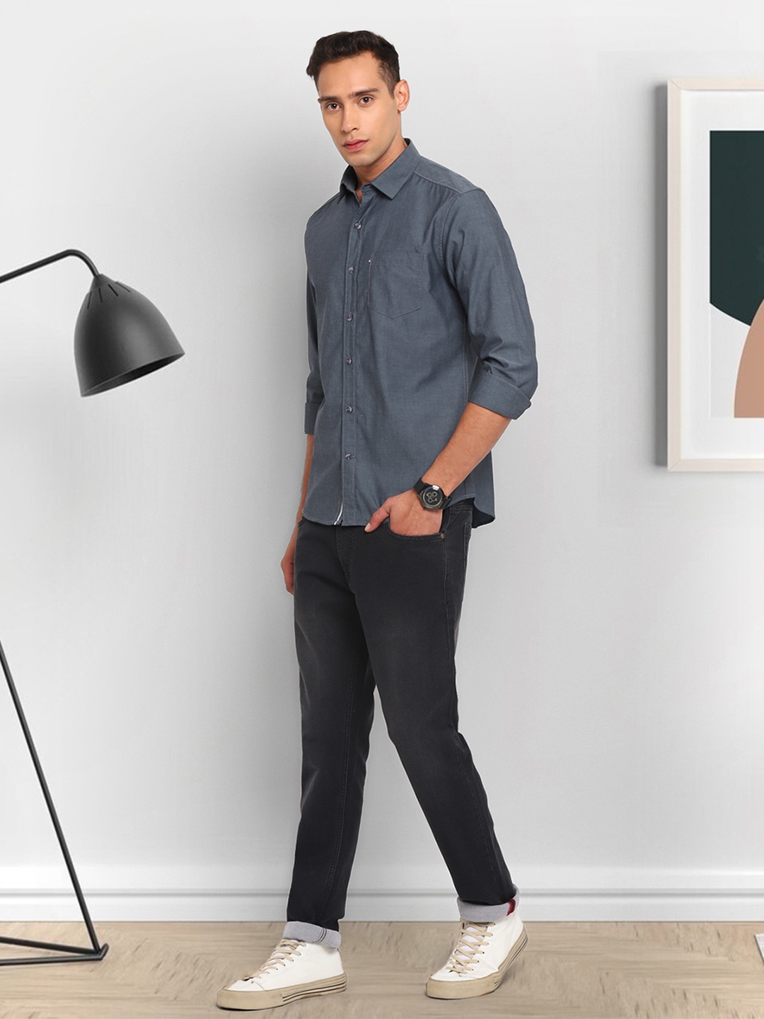 

Red Chief Slim Fit Cotton Casual Shirt, Grey