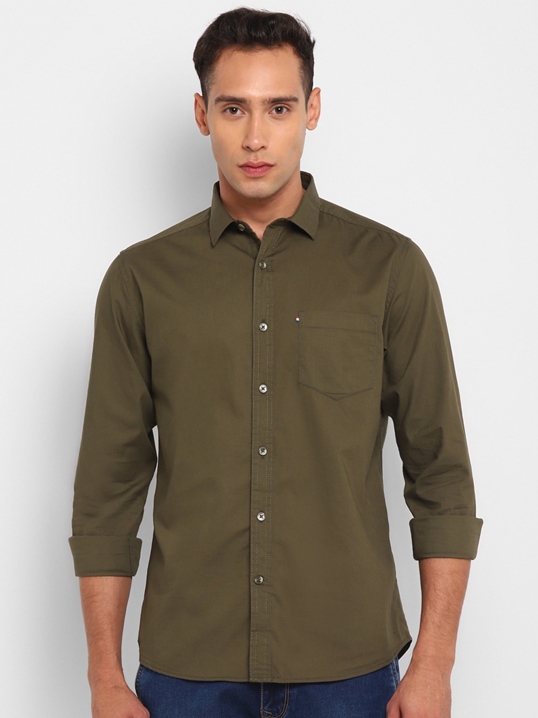 

Red Chief Slim Fit Cotton Casual Shirt, Olive