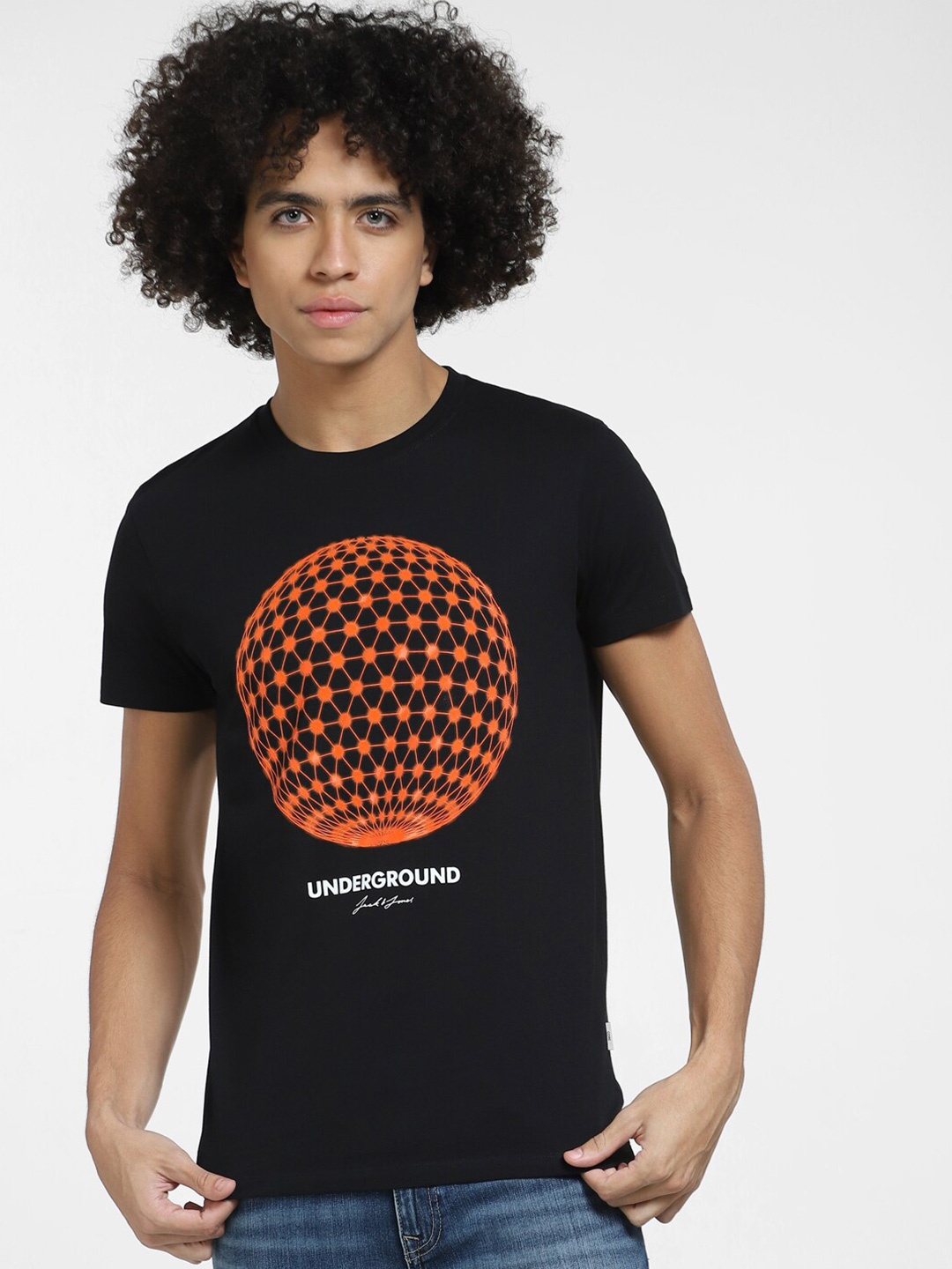 

Jack & Jones Graphic Printed Cotton Slim Fit T-shirt, Black