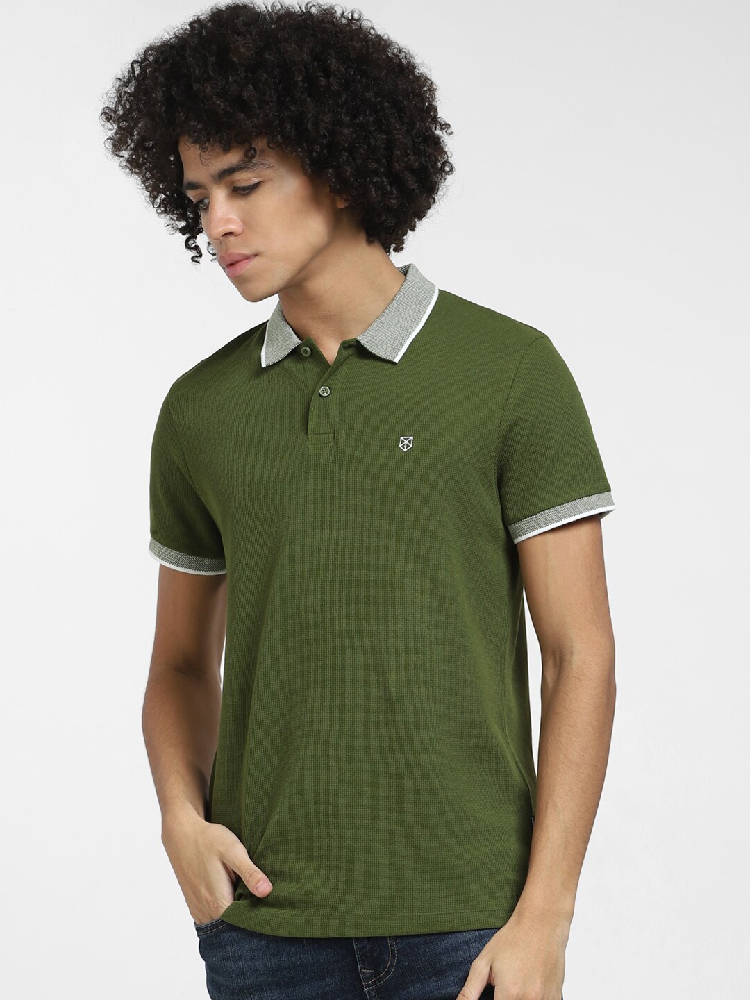 

Jack & Jones Men Polo Collar Slim Fit Cotton T-shirt, Green