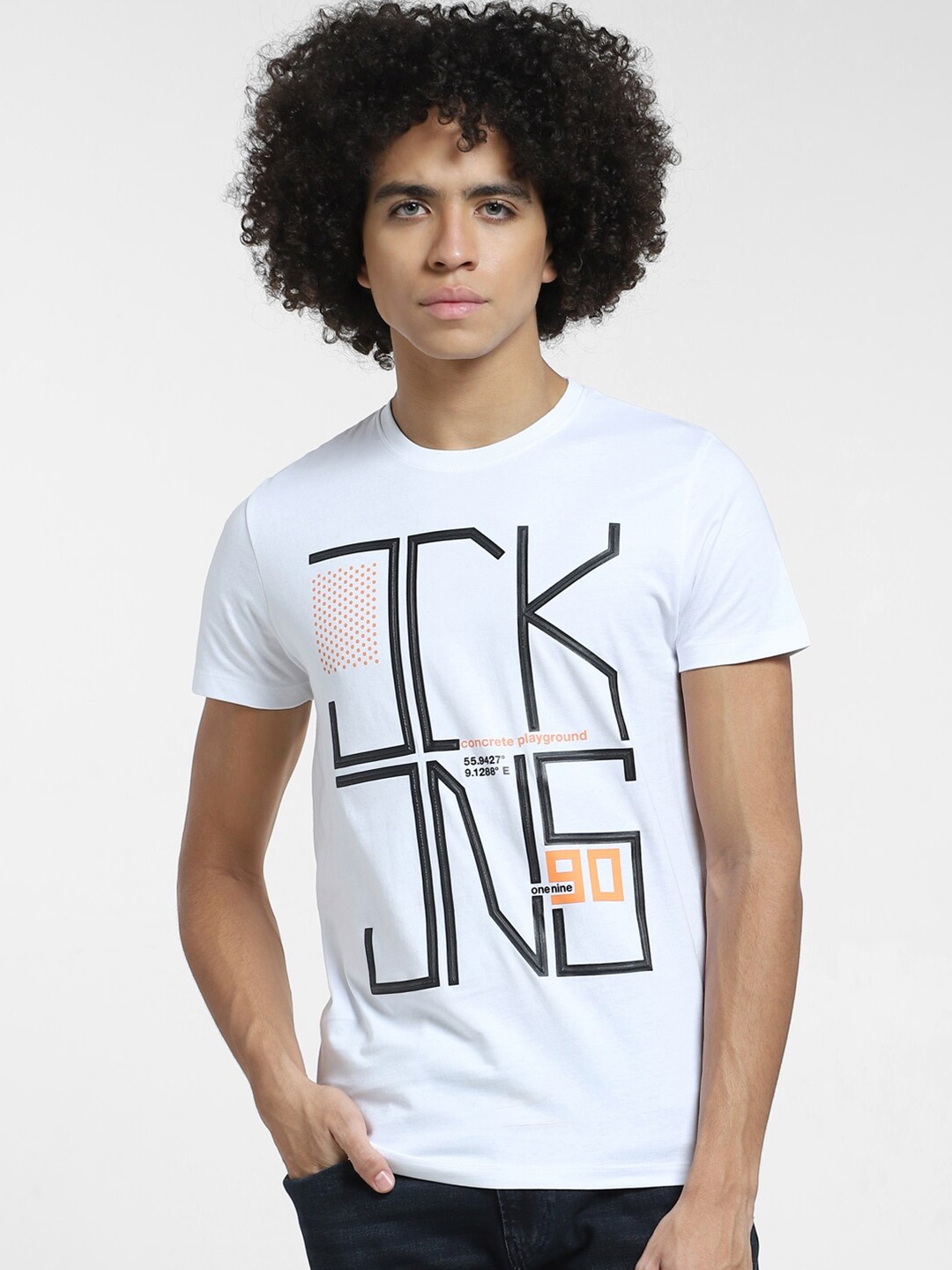 

Jack & Jones Typography Printed Cotton Slim Fit T-shirt, White