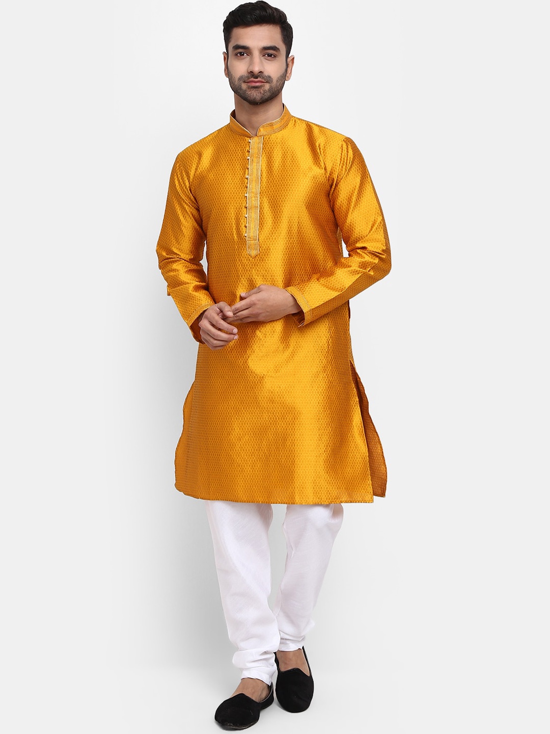 

V-Mart Mandarin Collar Pure Cotton Kurta with Pyjamas, Mustard