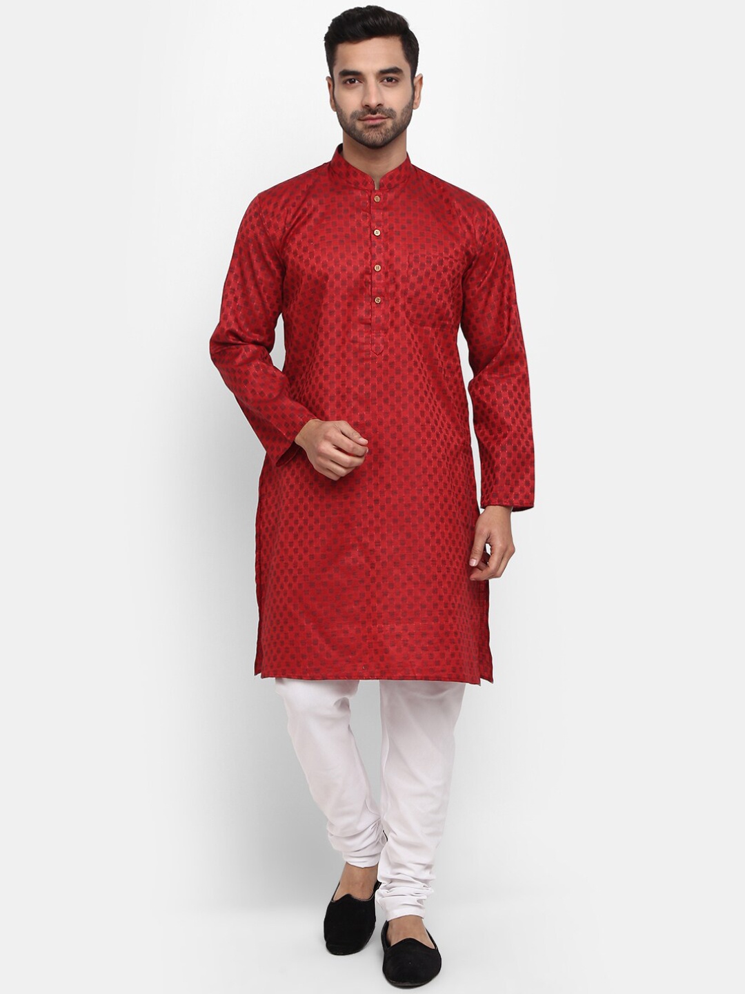 

V-Mart Mandarin Collar Pure Cotton Kurta with Churidar, Maroon