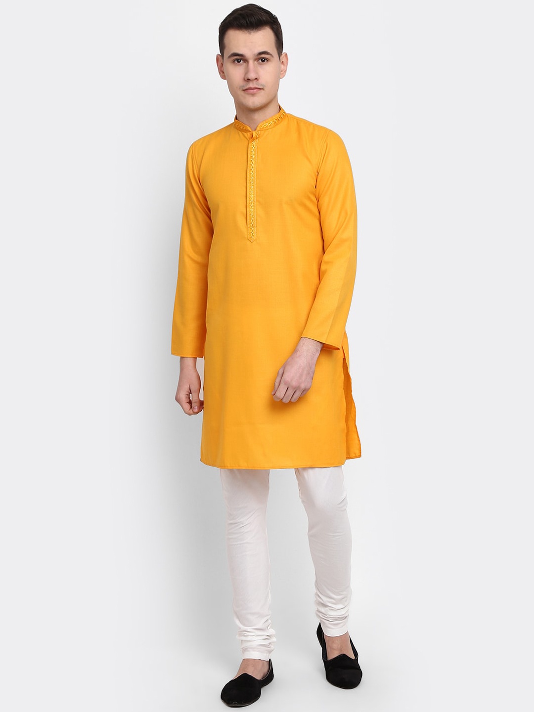 

V-Mart Mandarin Collar Pure Cotton Kurta with Churidar, Mustard