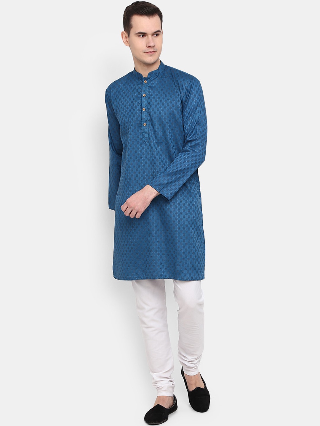 

V-Mart Woven Design Mandarin Collar Kurta with Churidar, Blue