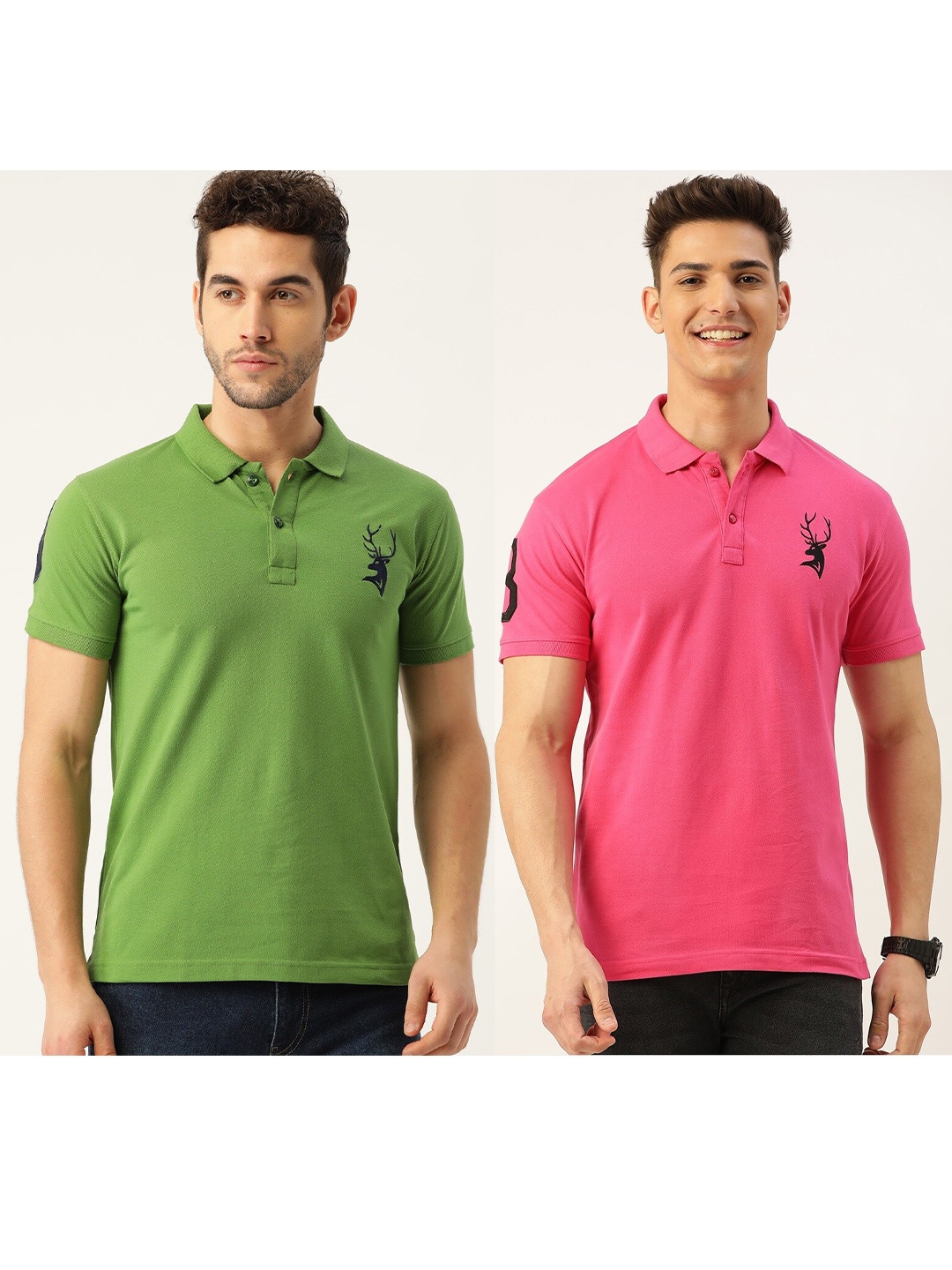 

PORTBLAIR Pack of 2 Polo Collar Slim Fit T-shirts, Green