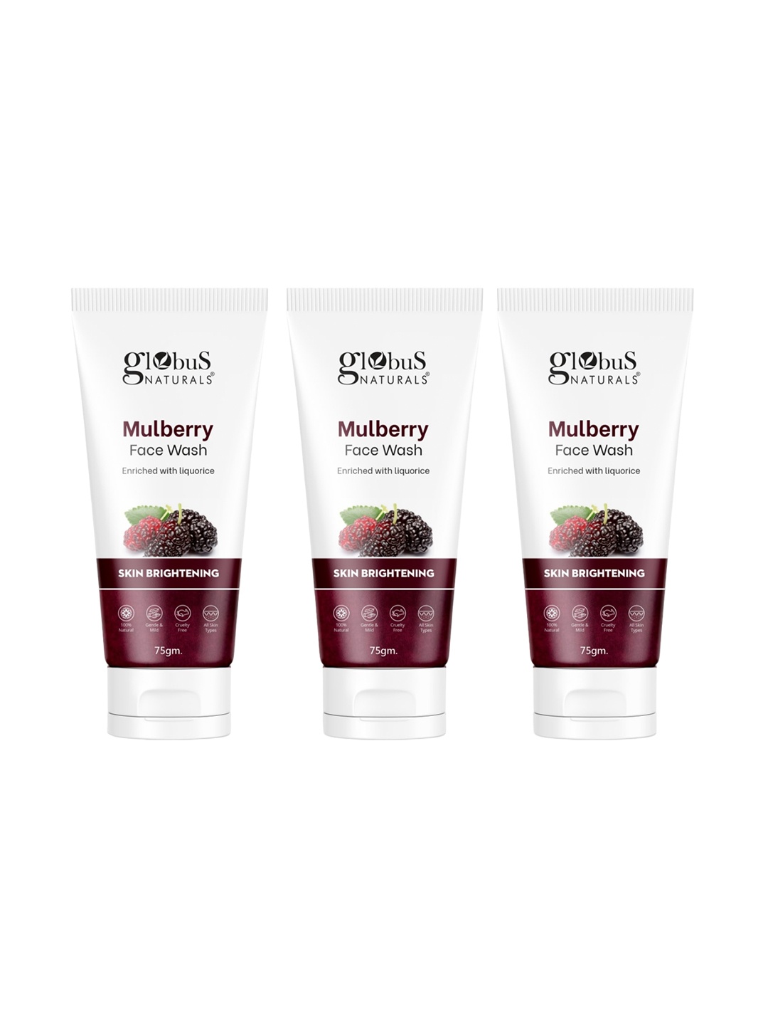 

Globus naturals Set Of 3 Mulberry Fairness Face Wash For Even Skin Tone - 75 gm Each, White
