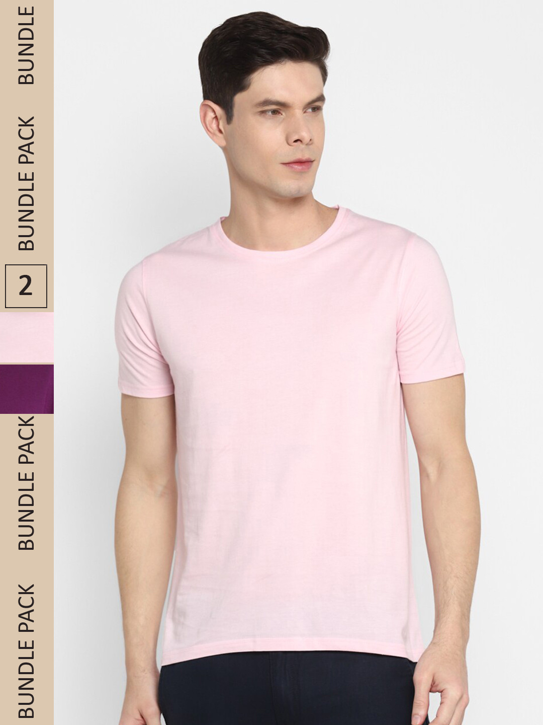 

appulse Pack Of 2 Round Neck Cotton T-shirt, Pink