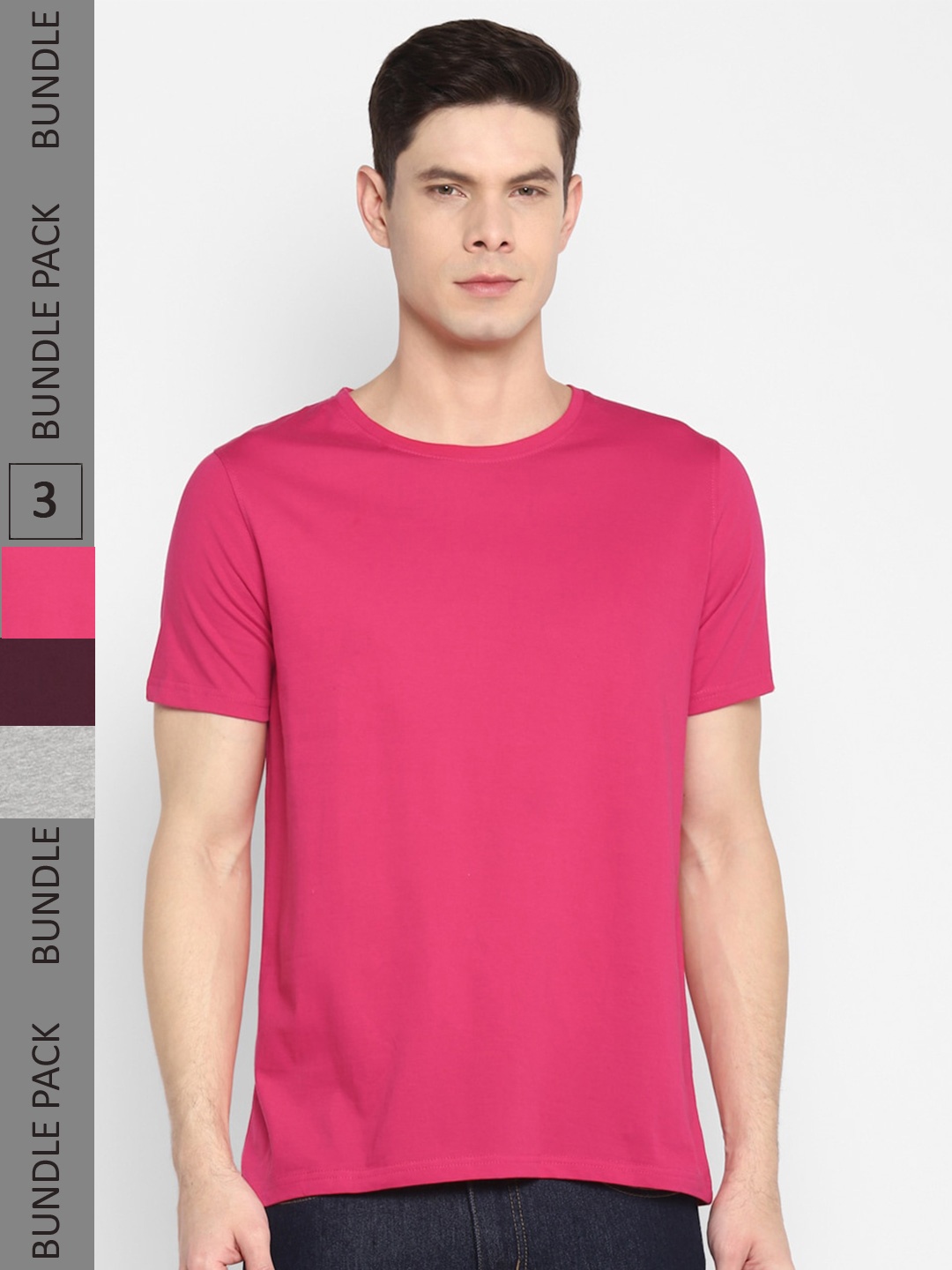 

appulse Pack Of 3 Round Neck Cotton T-shirt, Pink
