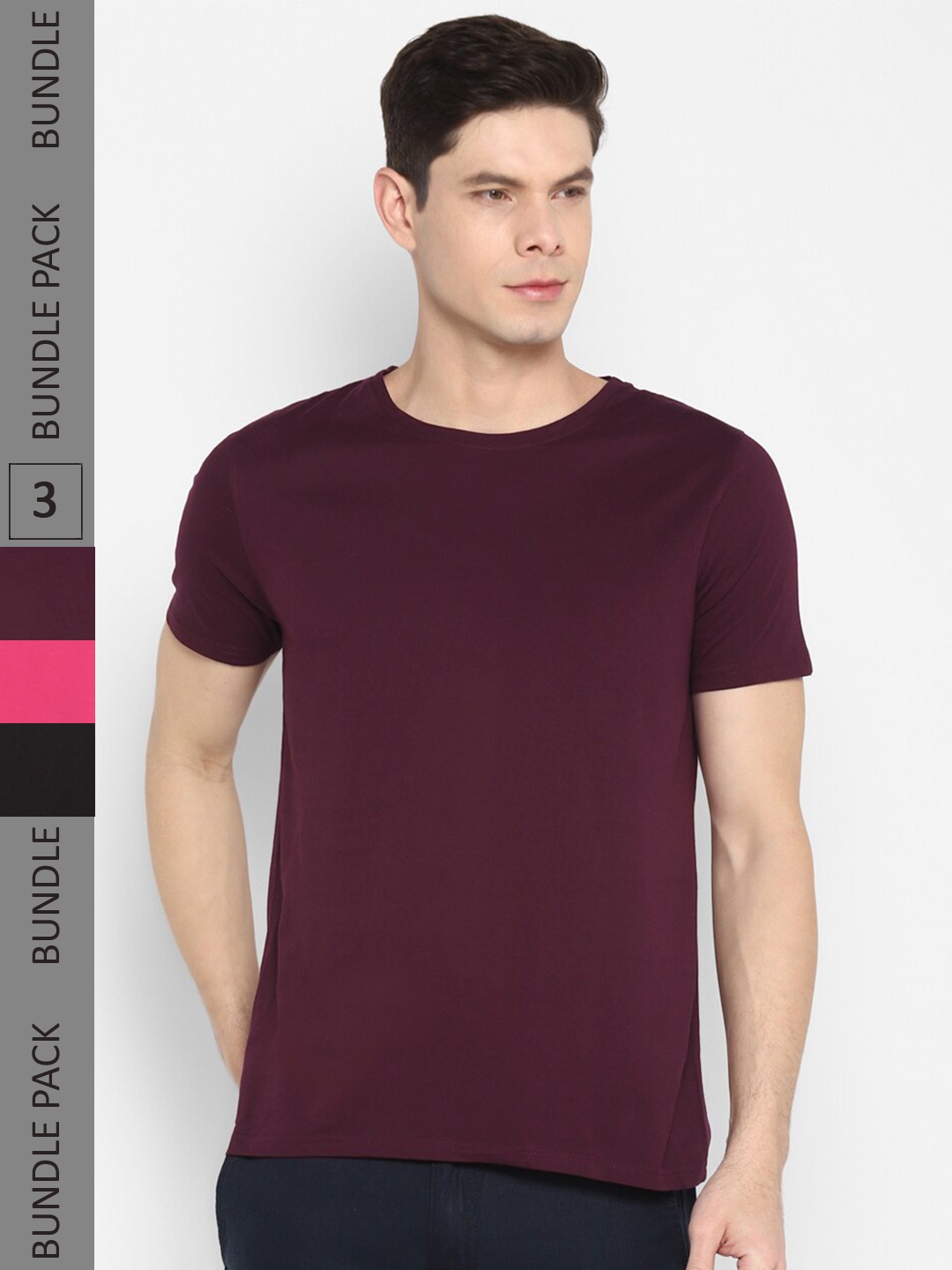 

appulse Pack of 3 Round Neck Cotton T-shirts, Maroon