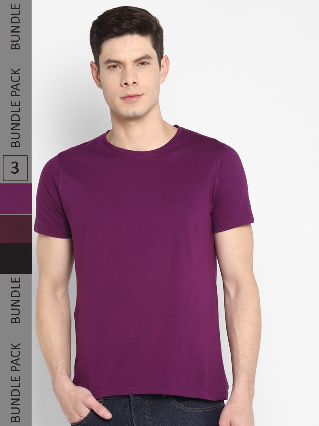 

appulse Pack of 3 Short sleeves Cotton T-shirt, Purple