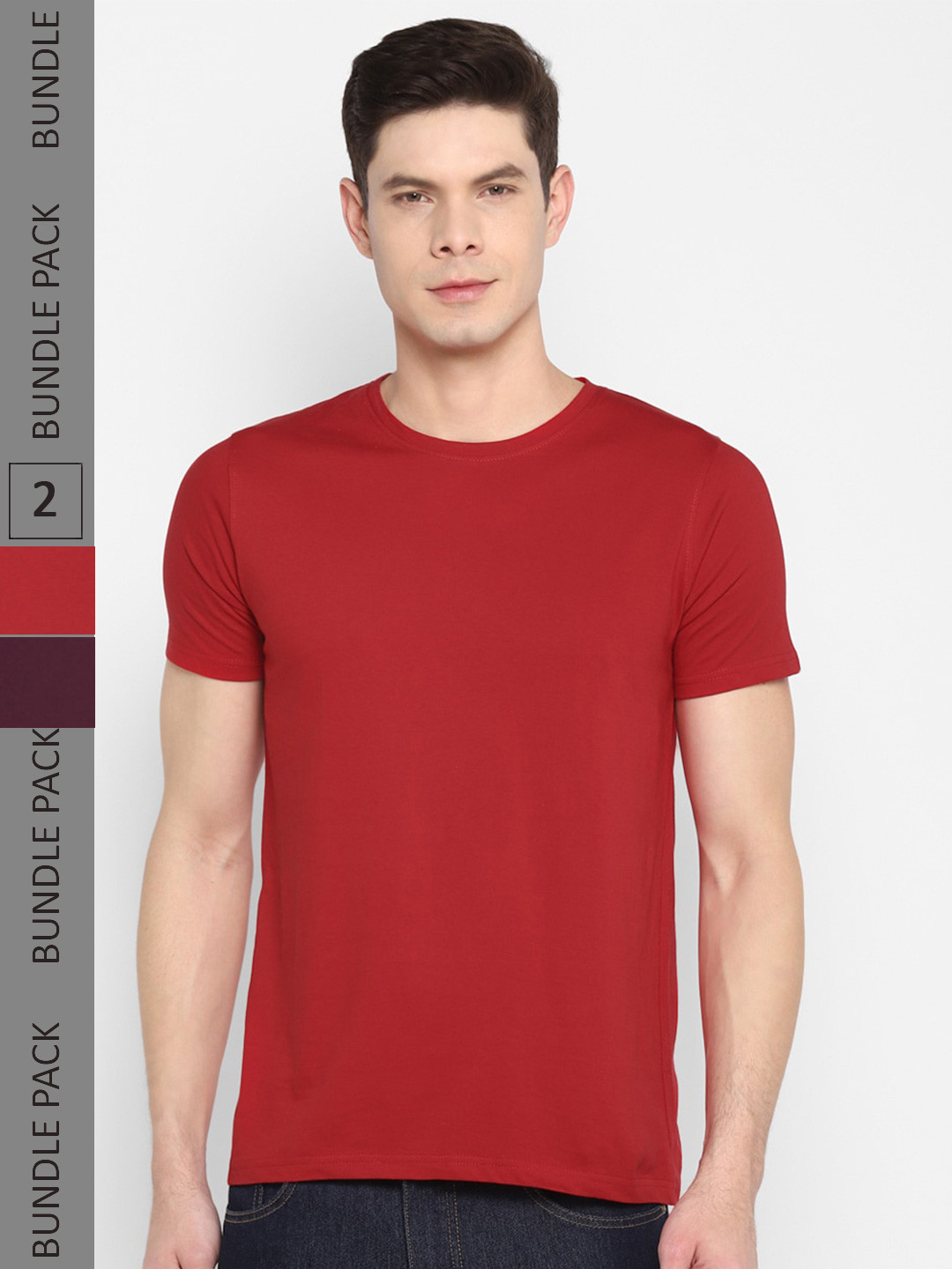 

appulse Pack of 2 Round Neck Cotton T-shirts, Red