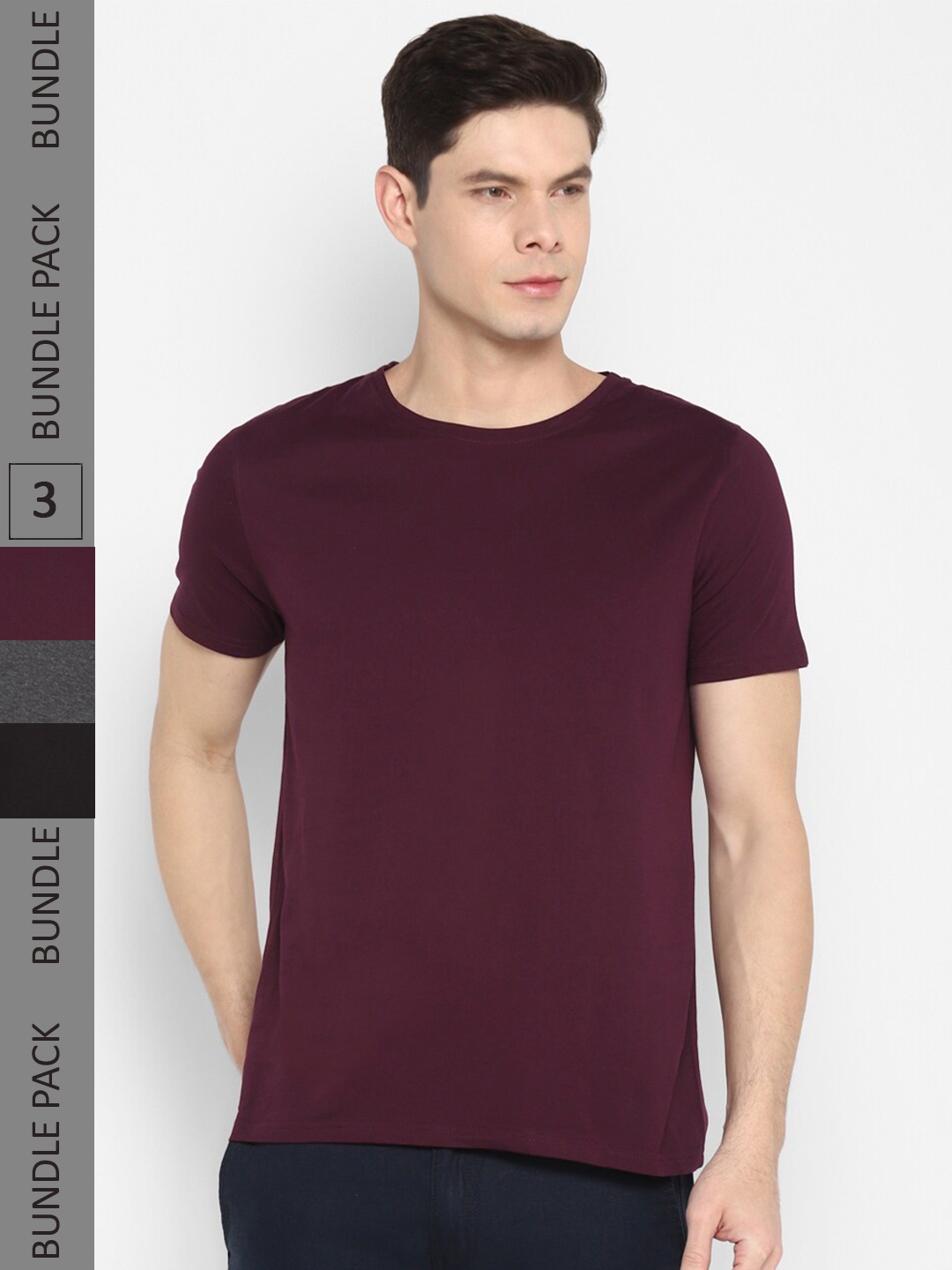 

appulse Pack Of 3 Cotton T-shirts, Maroon