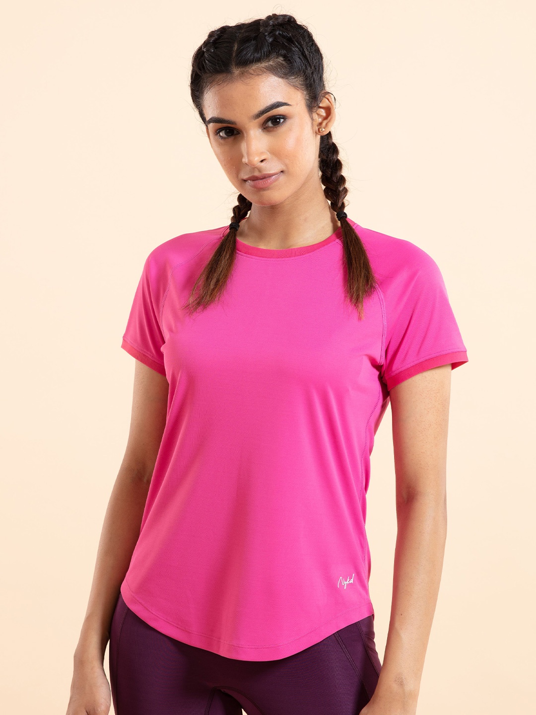 

Nykd Round Neck Raglan Sleeves Breathable T-shirt, Pink