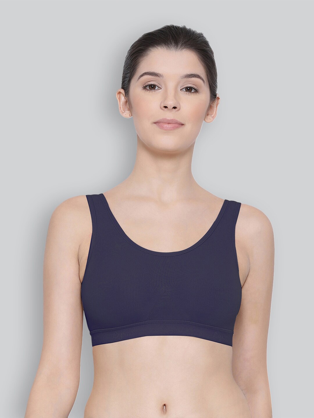 

LYRA Combed Cotton Sweat Absorbent Stretchable Sports Bra, Navy blue